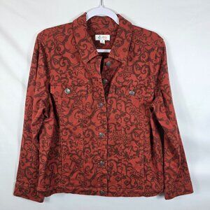 D & Co Orange Brown Paisley Denim Jacket Women's Size Medium